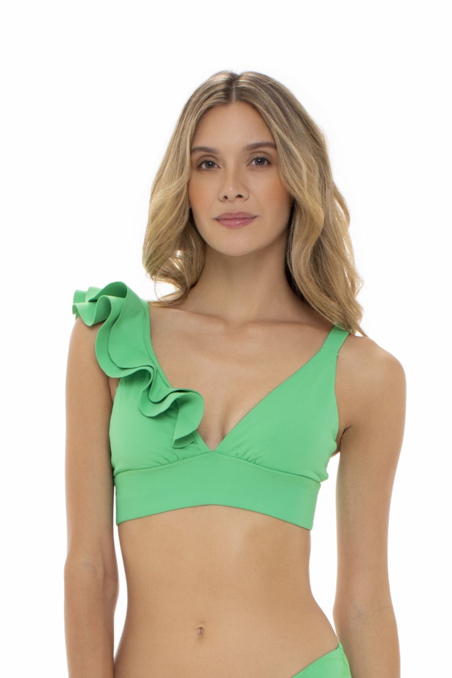 Badmode Milonga Halter Bikini Tops | Milonga Palette Groene Ruffle Halter Bikini Top