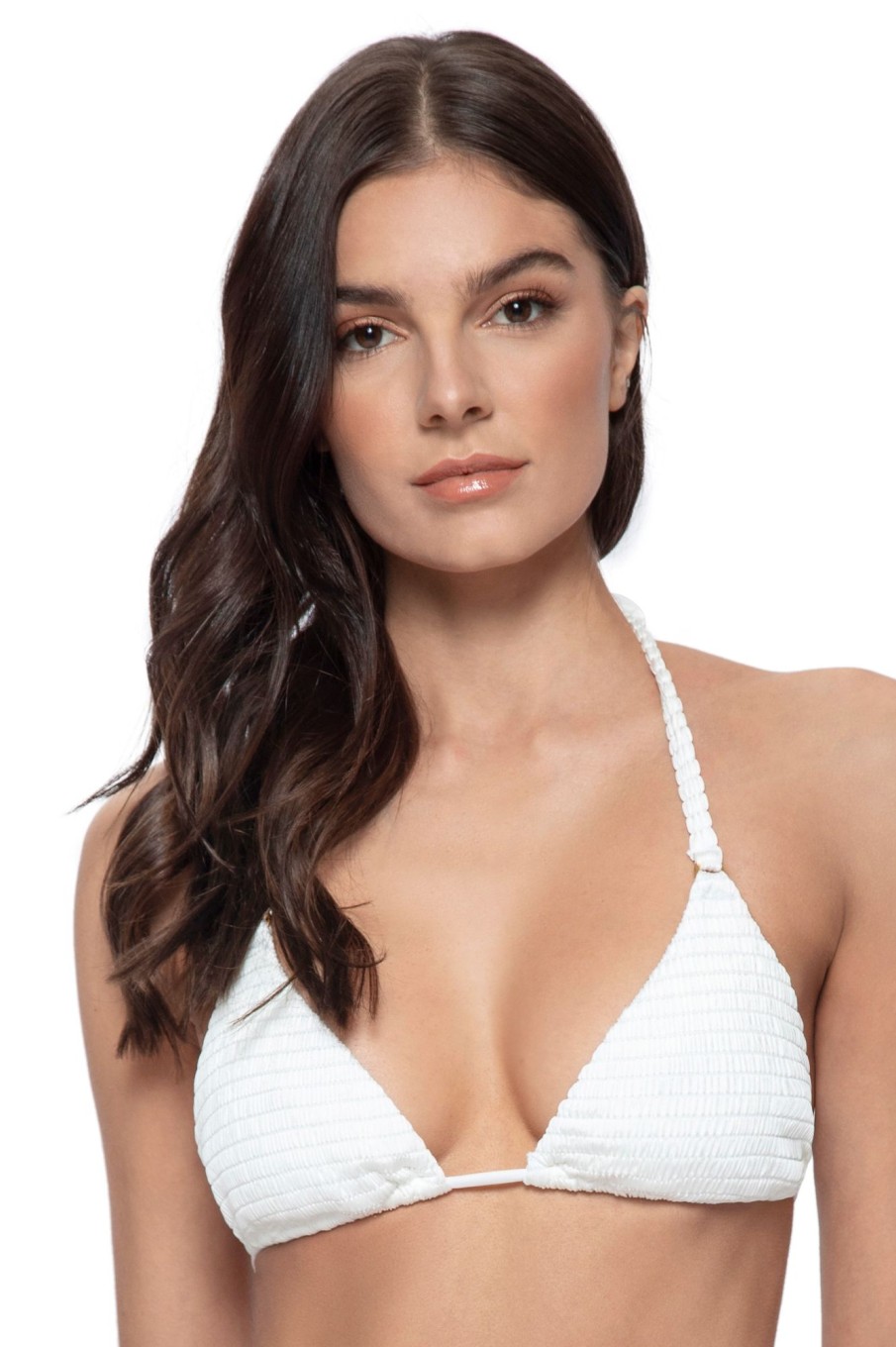 Badmode Pq Swim | Pilyq Swim Pure Gesmokte Triangel Bikini Top Warm Wit