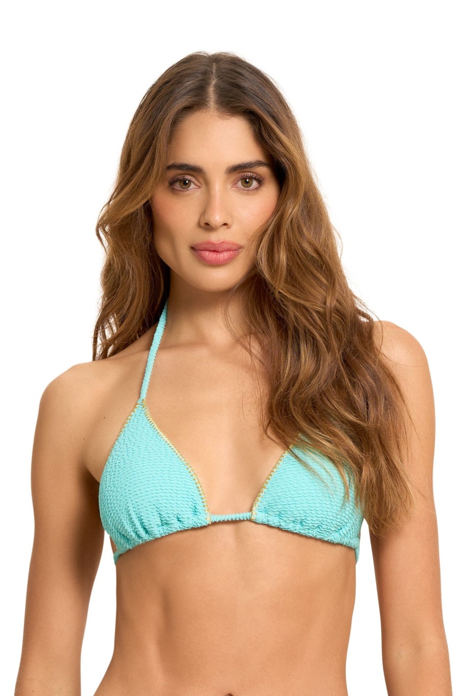 Badmode Cosita Linda Scrunch Bikini Broekjes | Cosita Linda Serenity Turquoise Textuur Triangel Bikini Top