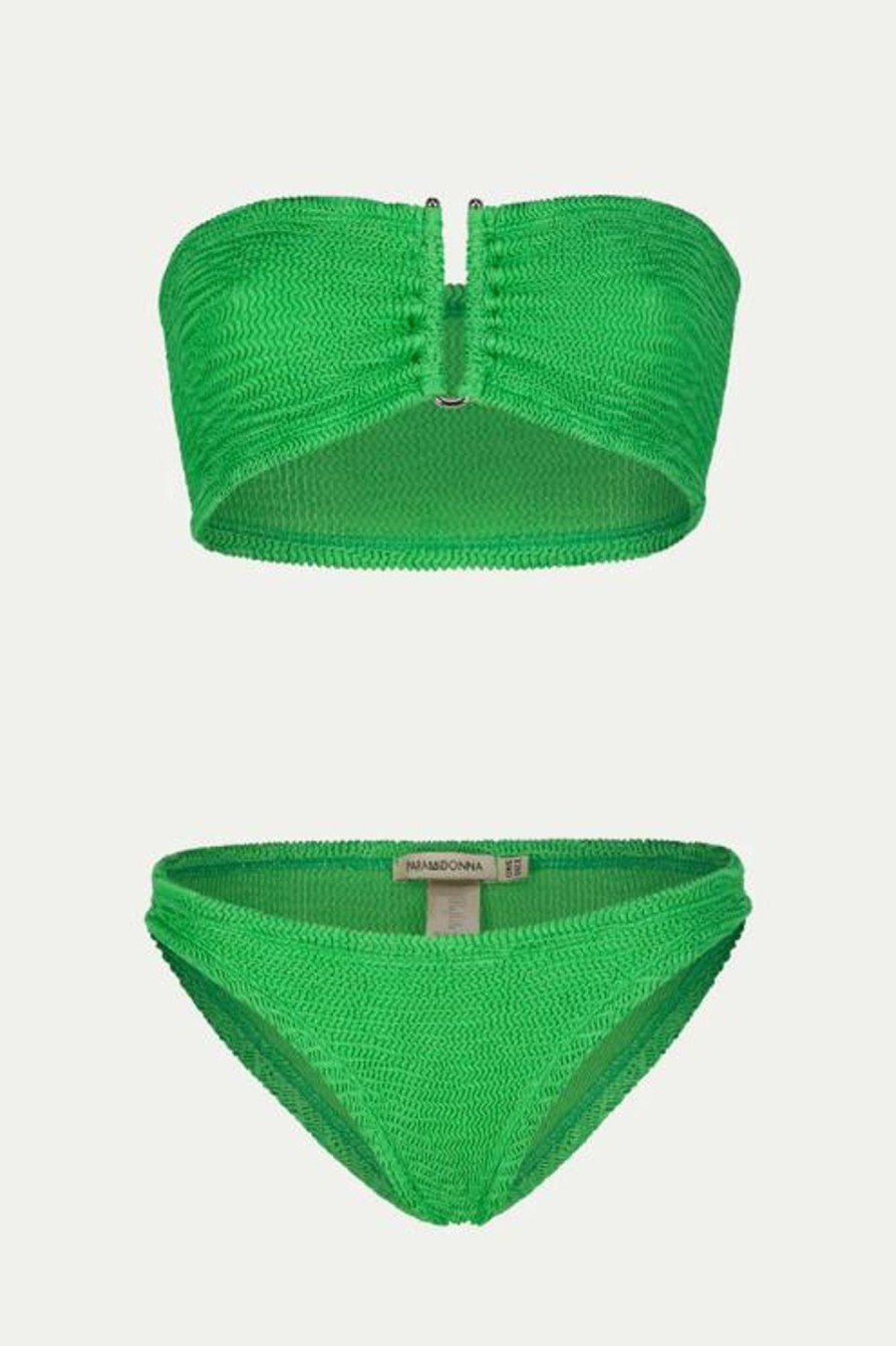 Badmode Paramidonna | Paramidonna Frida Geribbelde Bandeau Bikini Groen